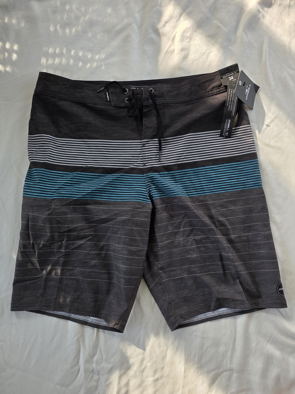O'Neill Men’s Black & Teal Stripe Boardshorts